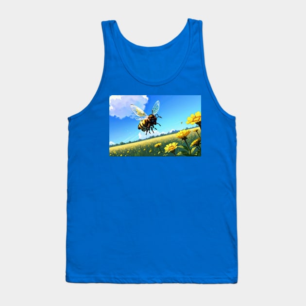 Anime Bee on a Sunflower Field Tank Top by FurryBallBunny